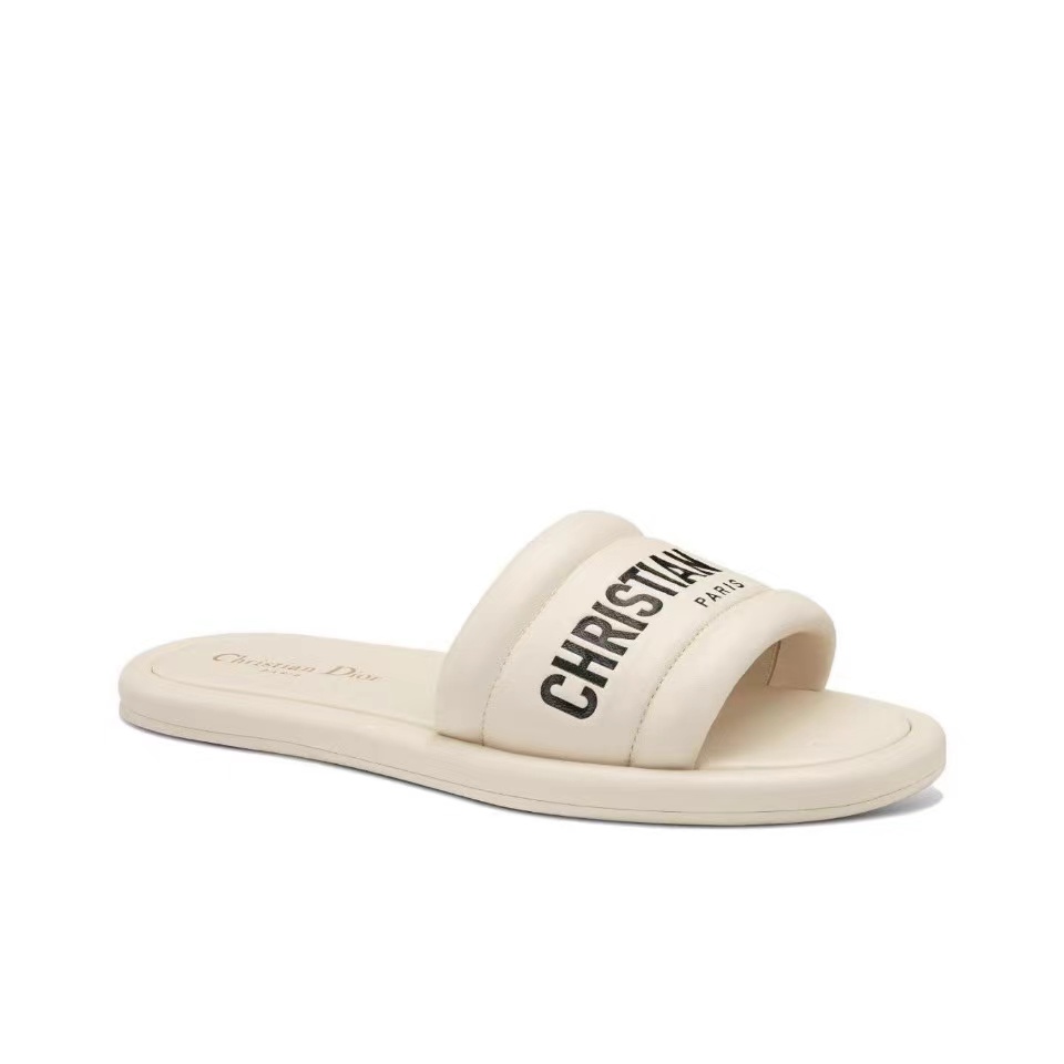 Dior Every-D Leather CHRISTIAN DIOR Logo Print Slide Sandals - KAIROO