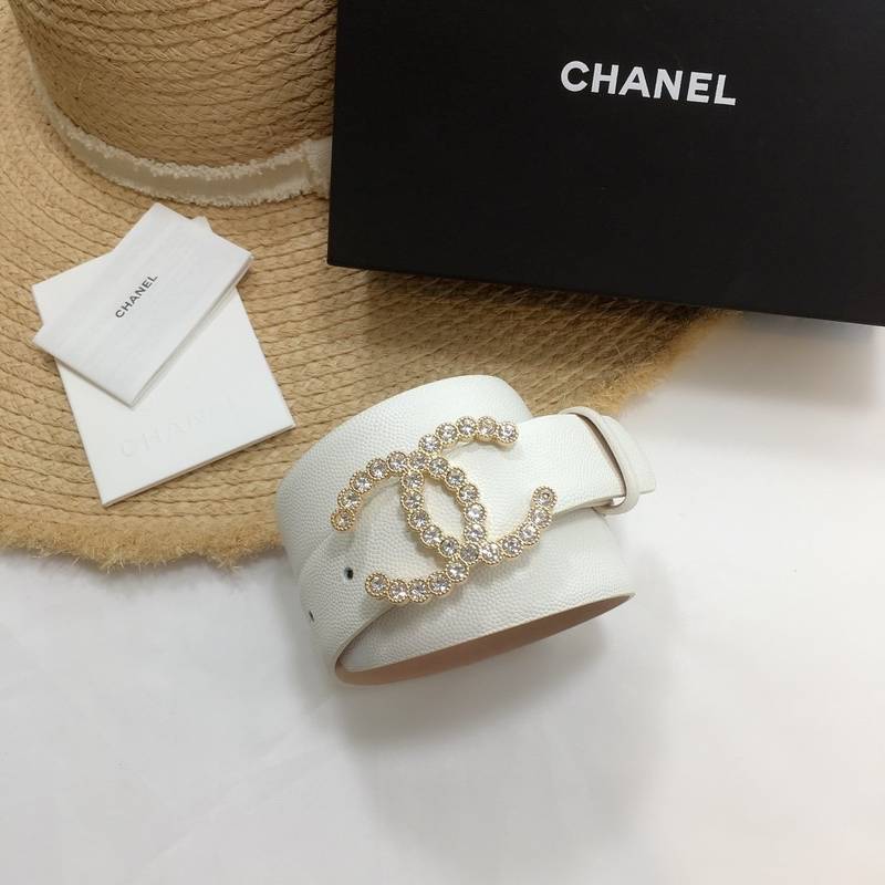 Chanel Belt With Beaded Buckle White With Gold Toned Hardware Women Belt 30MM - KAIROO