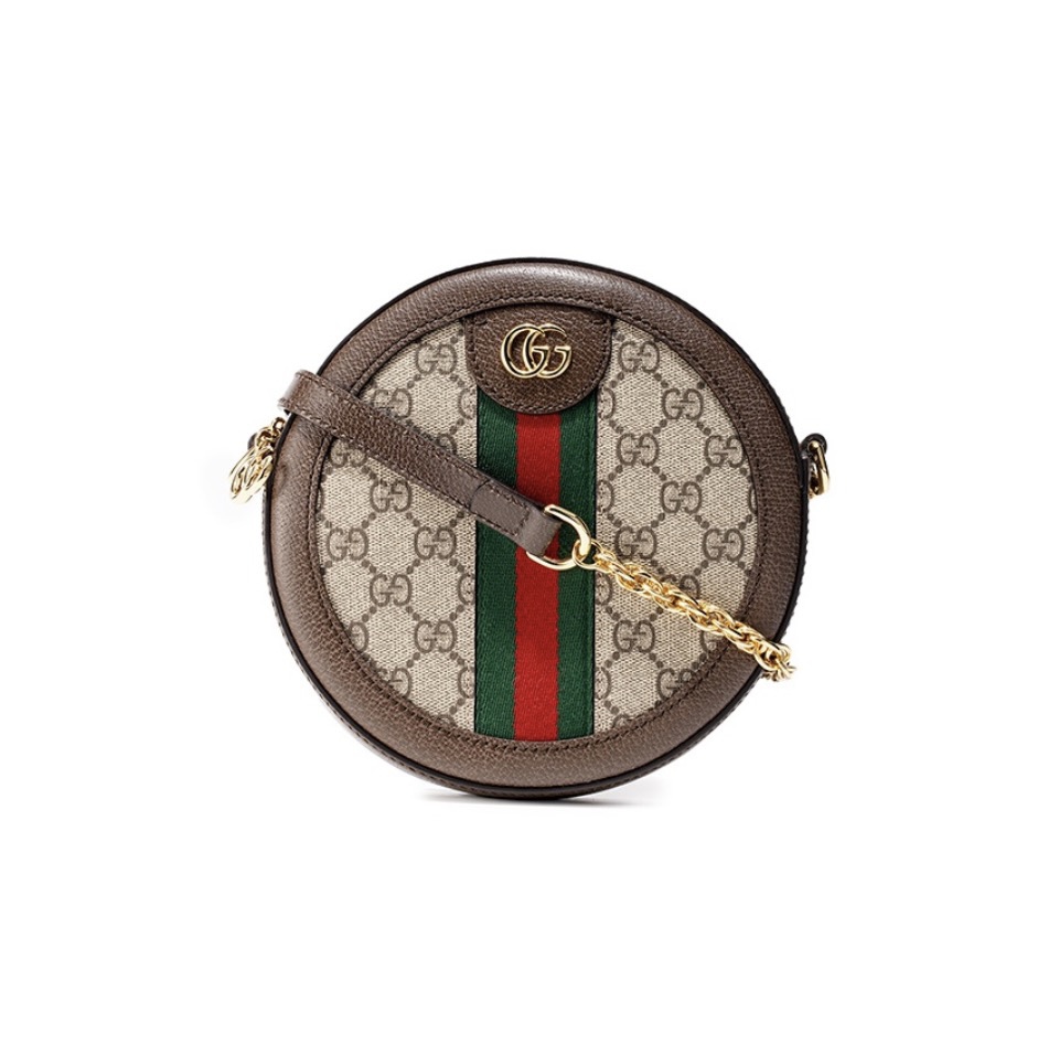 GUCCI Ophidia Web Stripe Round Chain Circle Crossbody Bag - KAIROO
