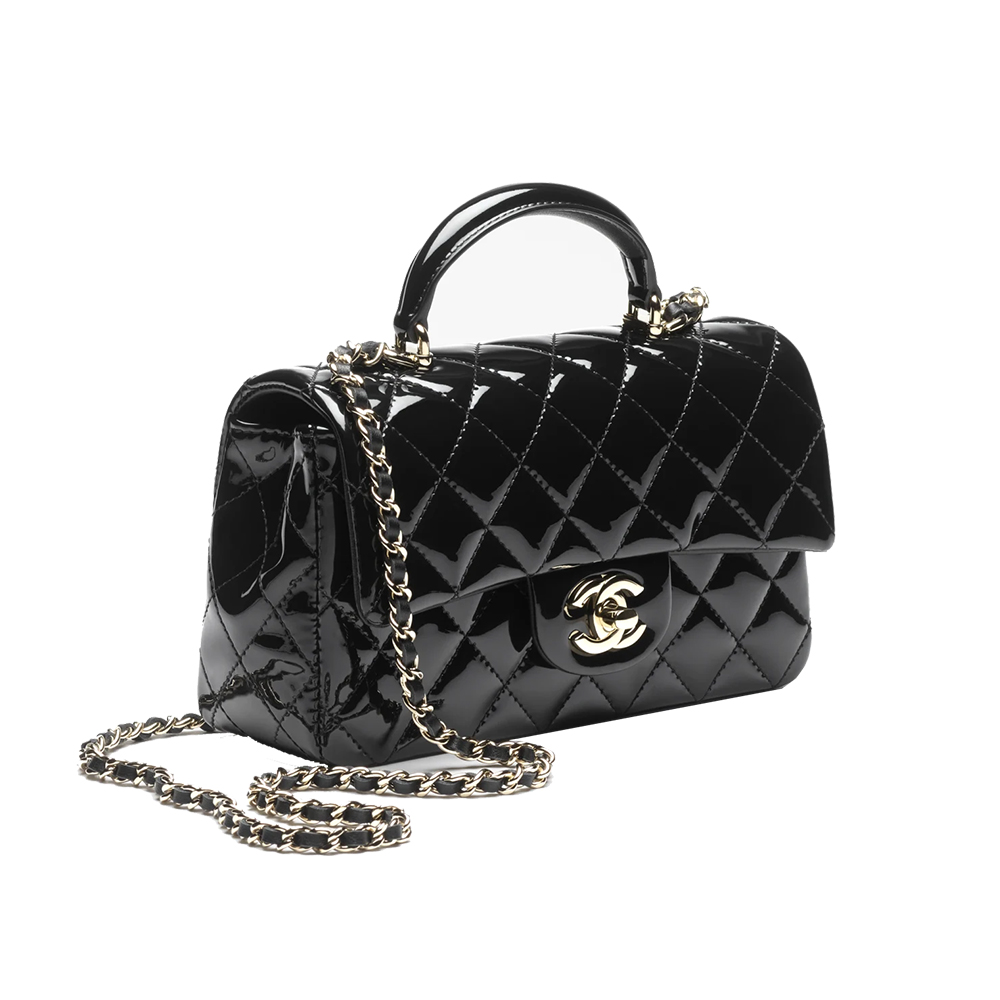 Chanel Classic Mini Flap with Top Handle in Patent Leather - KAIROO