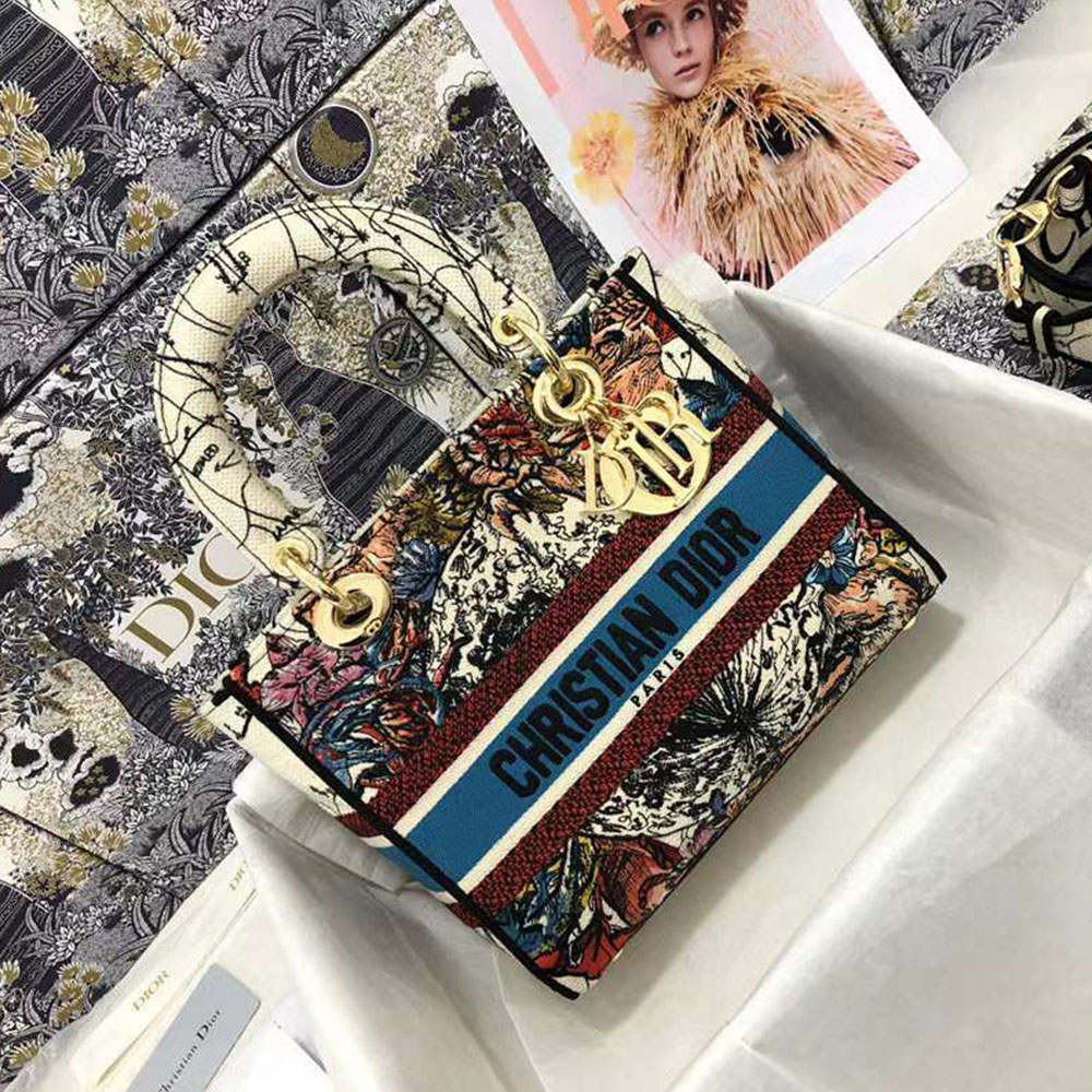 Dior Lady D-Lite Multicolor Garden Floral Embroidered Canvas Crossbody Bag /10A - KAIROO