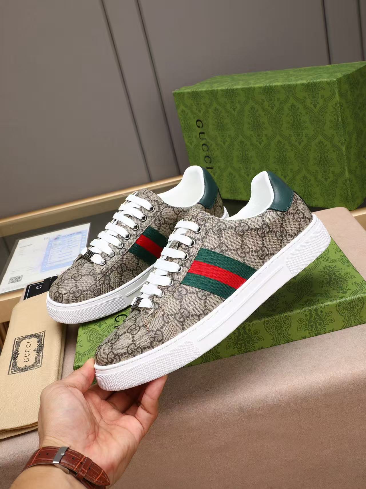 GUCCI Ace Monogram GG Canvas Web Stripe Low-Top Sneakers - KAIROO