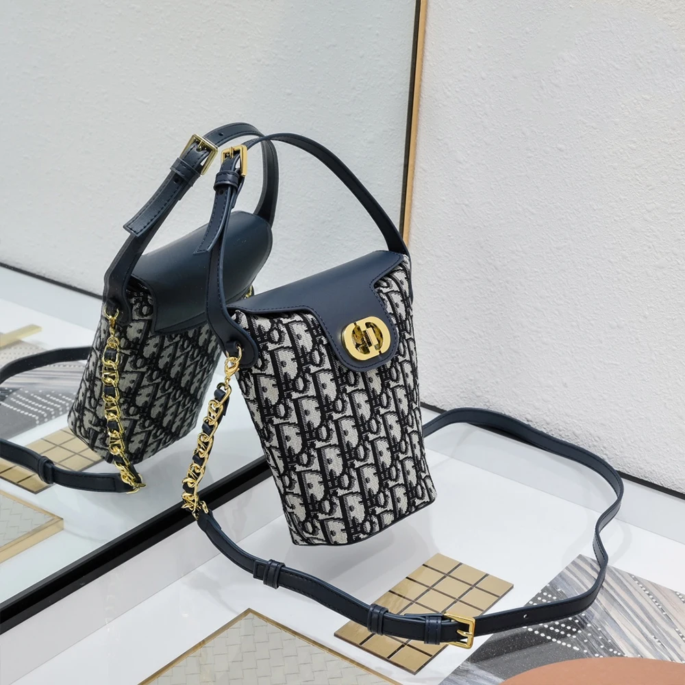 Dior Amber Oblique Jacquard CD Buckle Mini Flap Bucket Bag - KAIROO