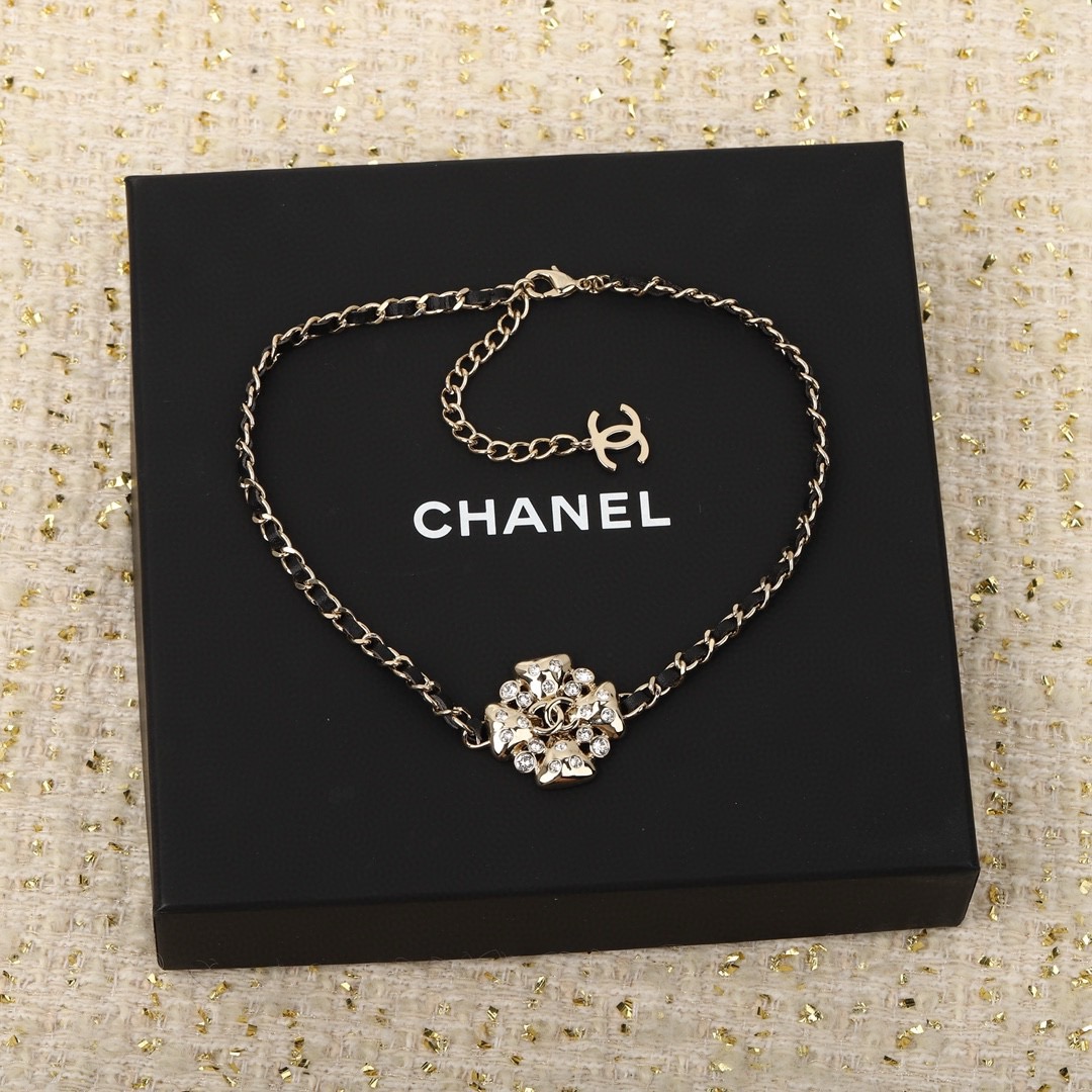 Chanel Crystal Floral Leather Chain Choker - KAIROO
