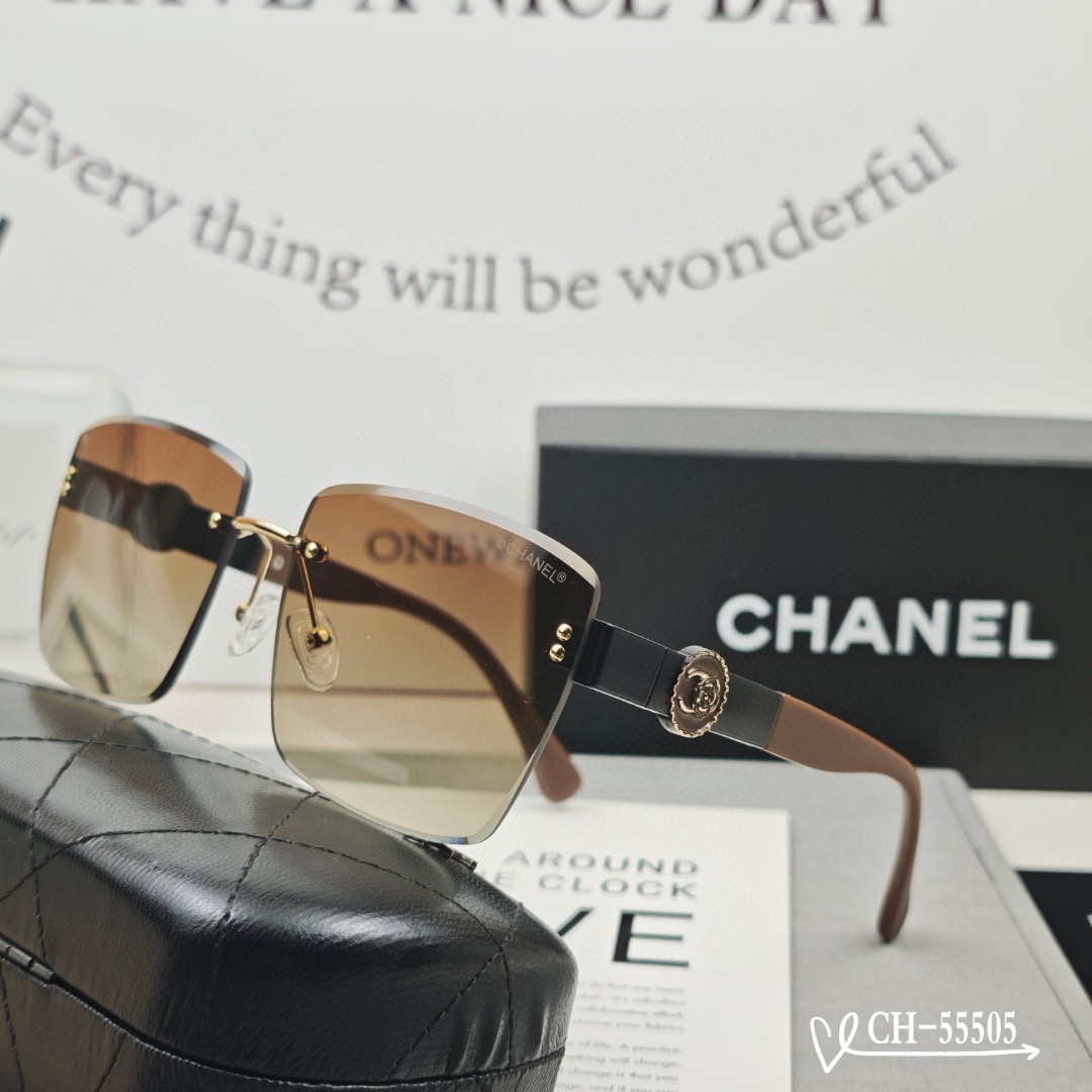 Chanel Camellia Motif Rimless Square Polarized Sunglasses - KAIROO