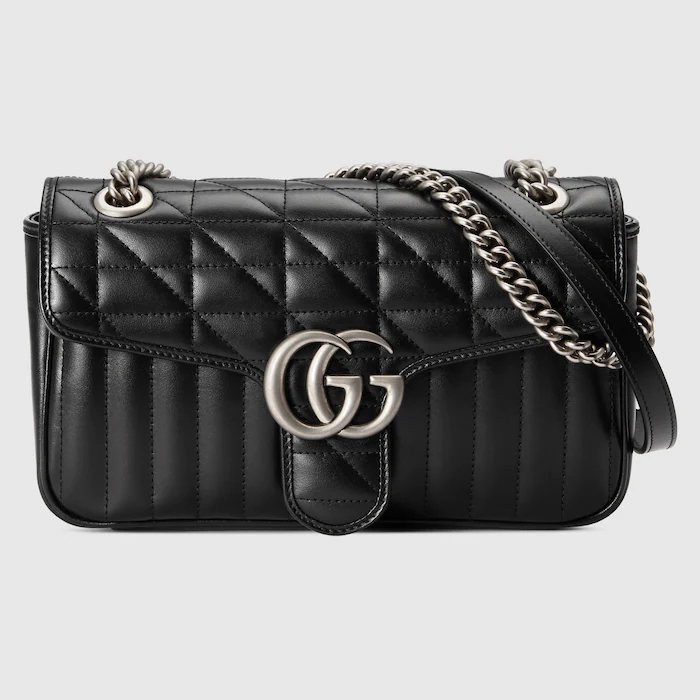 GUCCI Matelassé Chevron Leather Marmont with Monochrome Hardware Shoulder Bag - KAIROO