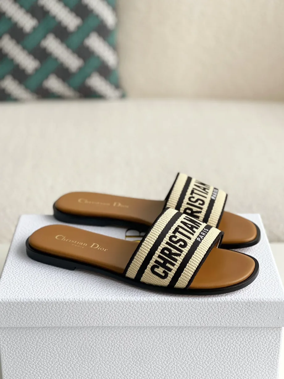 Dior Dway Jacquard Canvas Embroidered Slide Sandals - KAIROO