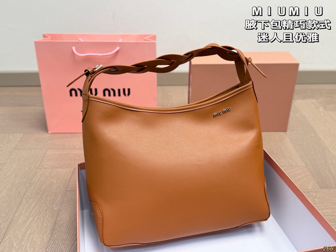 Miu Miu Twisted Handle Smooth Leather Hobo Underarmr Commuting  Bag - KAIROO