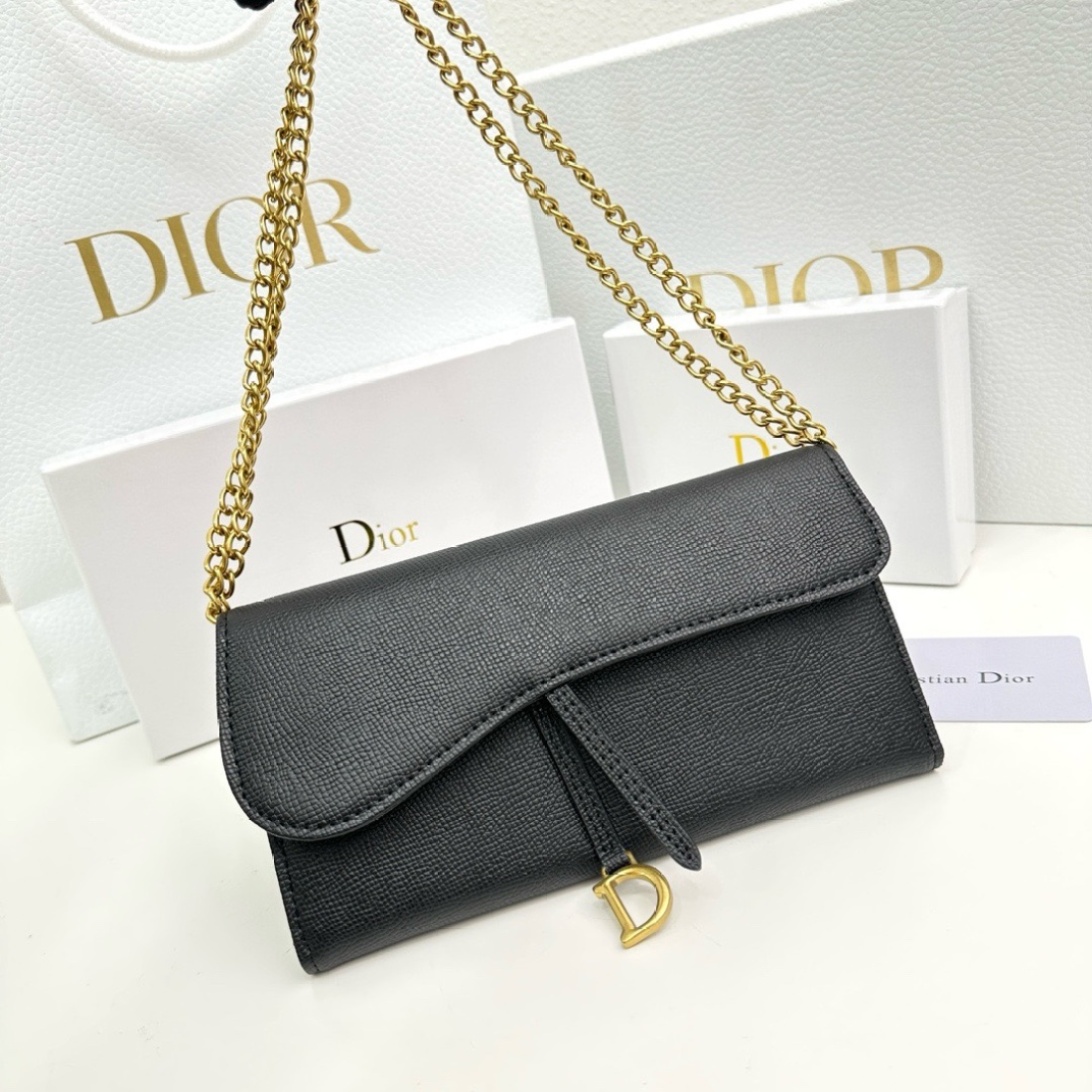 Dior Saddle Gold D Charm Flap Chain Wallet with Pouch - KAIROO