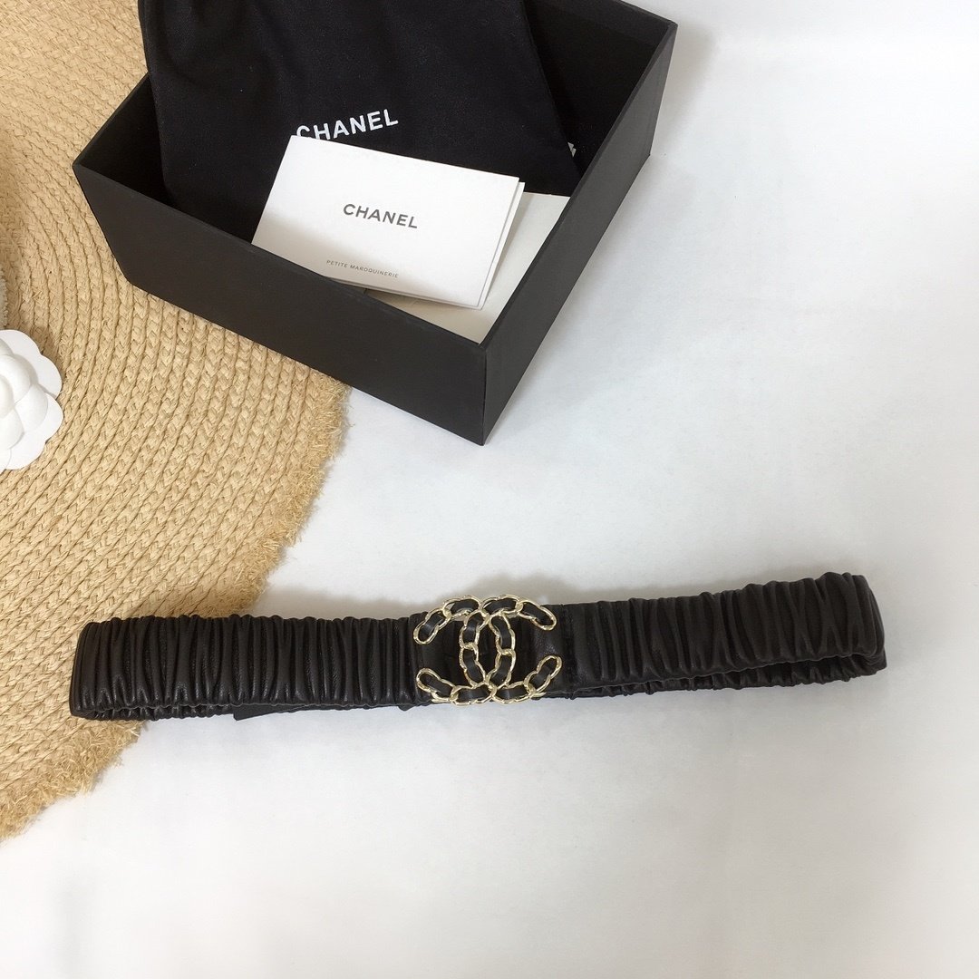 Chanel Belt With Double C Buckle Black Gold-Tone Metal and Strass Women Belt 30MM - KAIROO