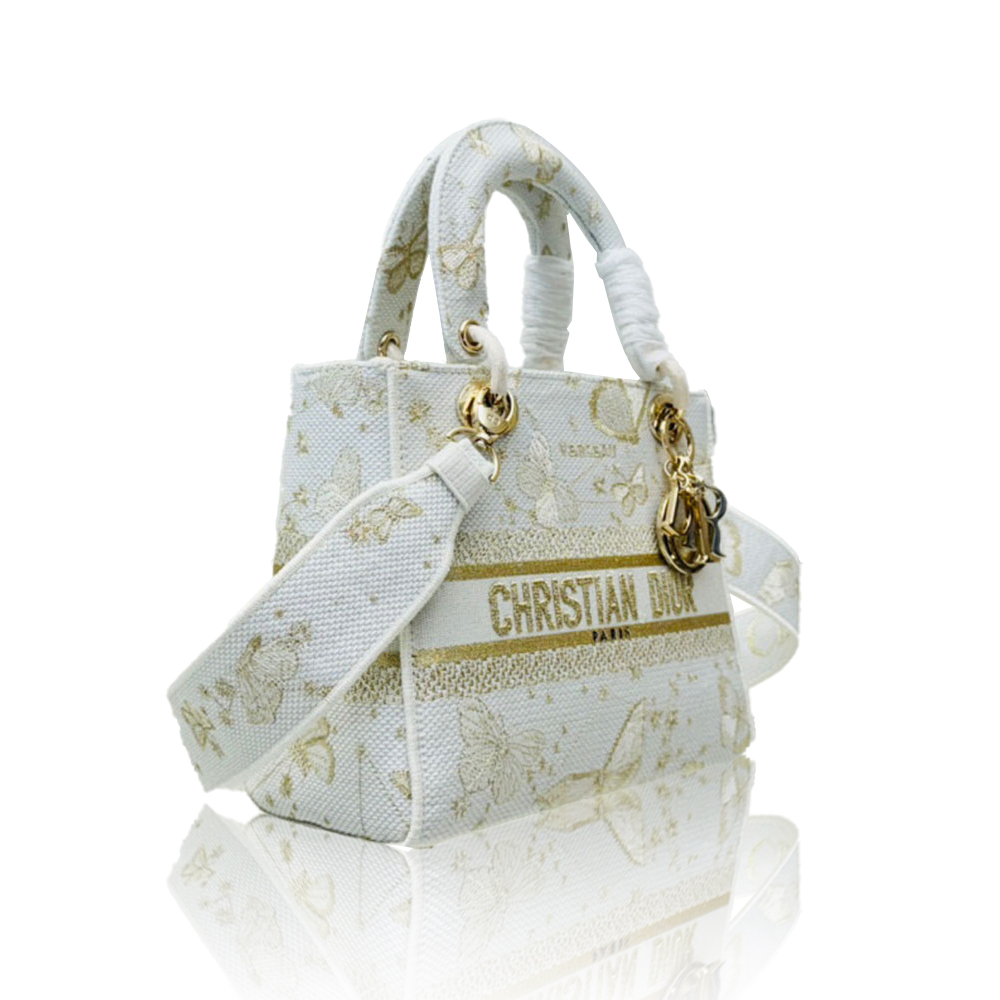 Dior Lady D-Lite White Gold Butterfly Zodiac Embroidery Dior Handle Crossbody Bag /10A - KAIROO