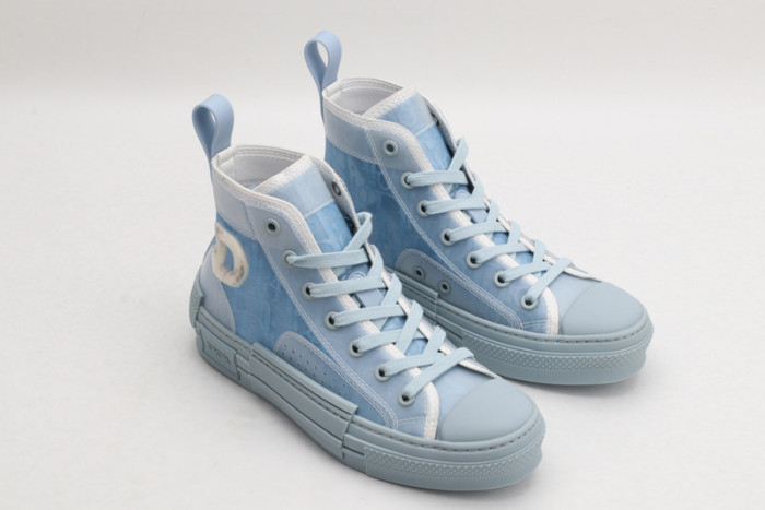 Dior B23 ransparent Layered Chenille Patch High-Top Sneaker in Sky Blue Oblique Jacquard - KAIROO