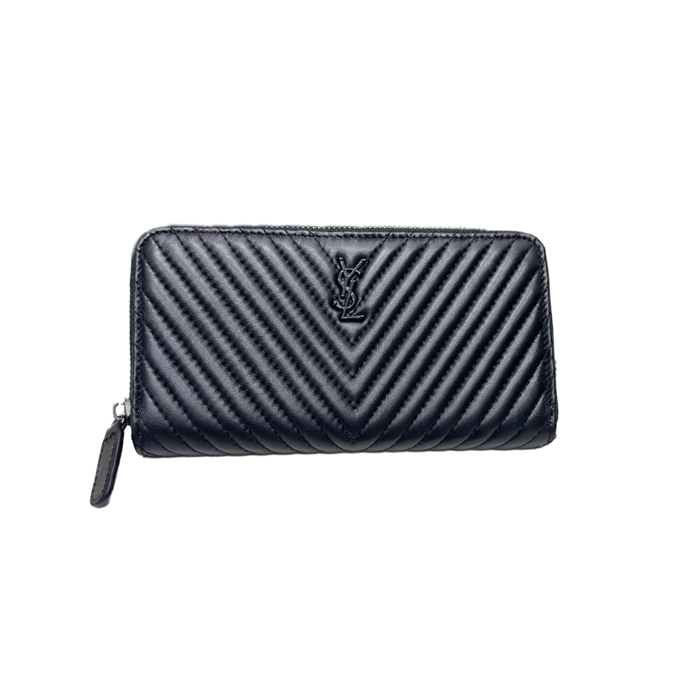 Saint Laurent YSL All Black Zipped Long Wallet - KAIROO