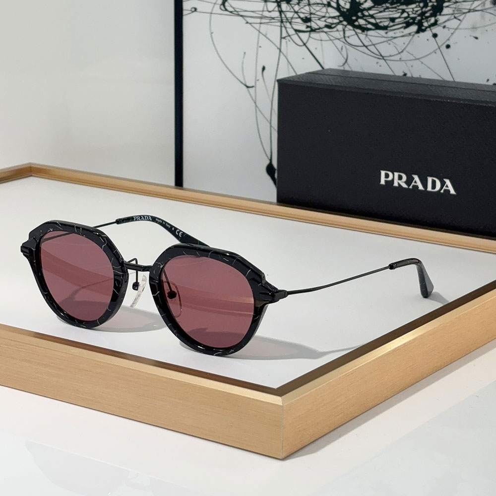Prada Geometric Hexagon Frame Metal Temple Acetate Sunglasses Top quality - KAIROO