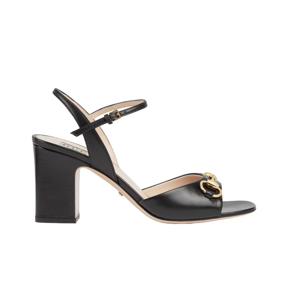 Gucci Horsebit Open Toe  Slingback Block Leather Mid-heel Sandals - KAIROO