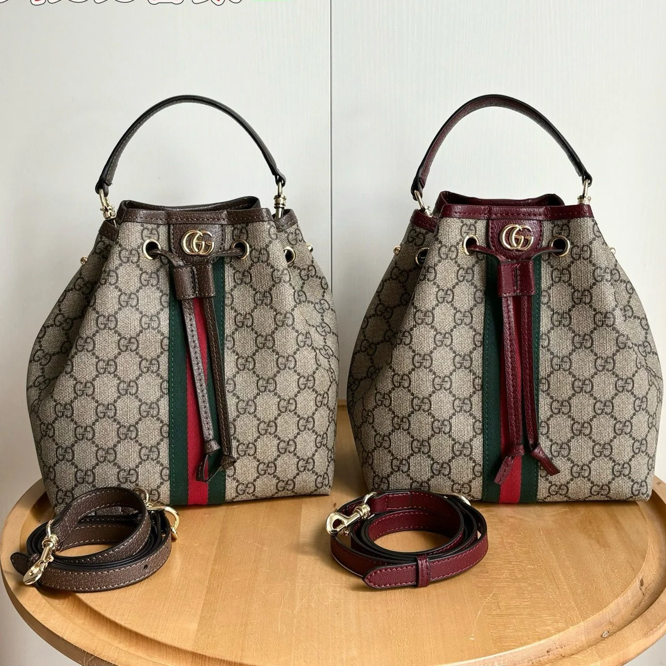 GUCCI Ophidia Monogram Middle Web Bucket Bag - KAIROO