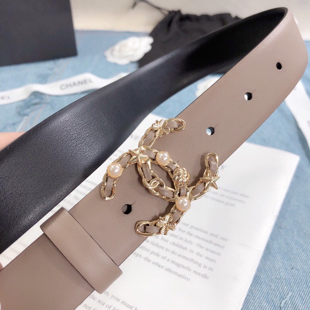 Chanel Belt With Double C Buckle Beige Gold Toned Hardware Women Belt 30MM - KAIROO