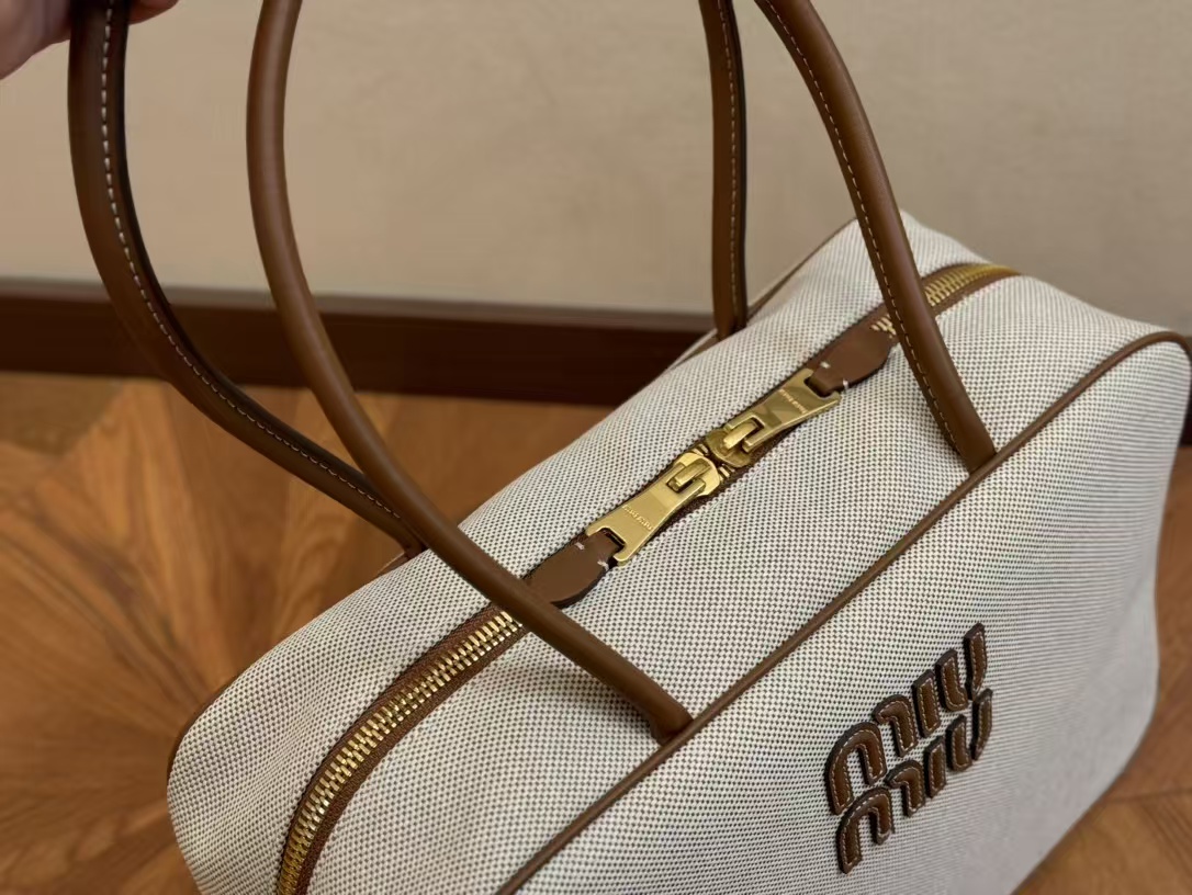 Miu Miu Beau Canvas and Leather Boston Handle Travel Bag - KAIROO