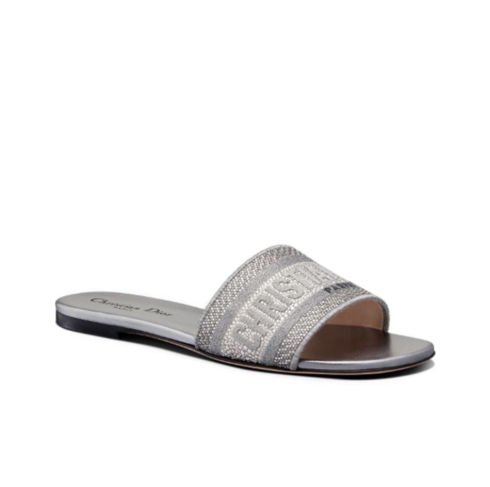 Dior Dway Crystal Rhinestone Logo Flat Slide Slippers Sandals - KAIROO