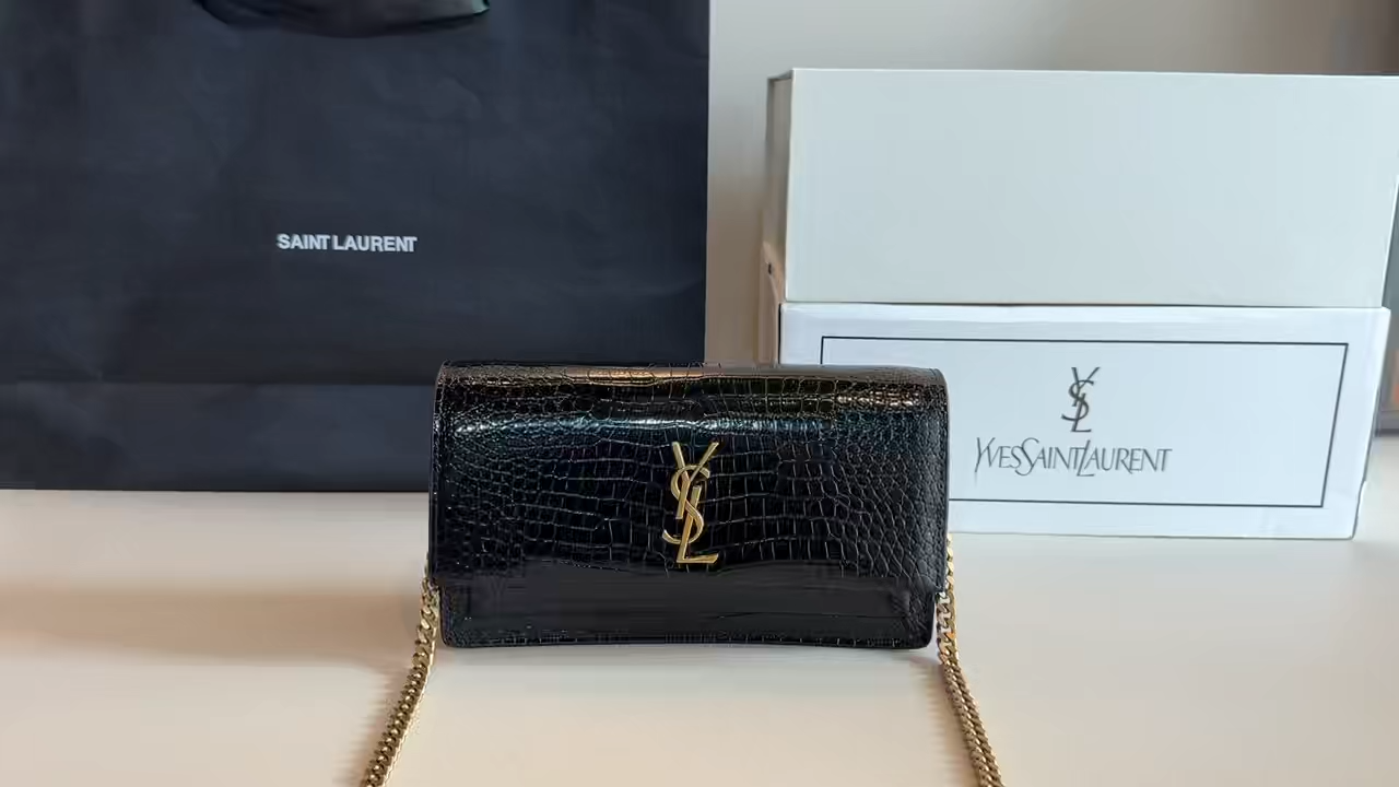 Saint Laurent Kate Crocodile-Embossed Shoulder Bag - KAIROO