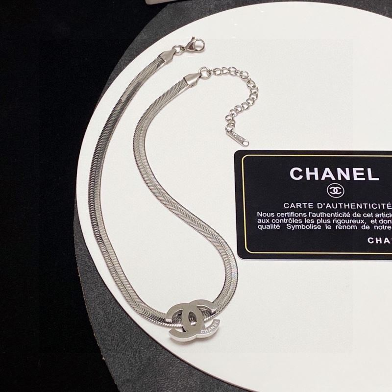 Chanel Classic Double C Logo Silver Flat Snake Chain Choker - KAIROO