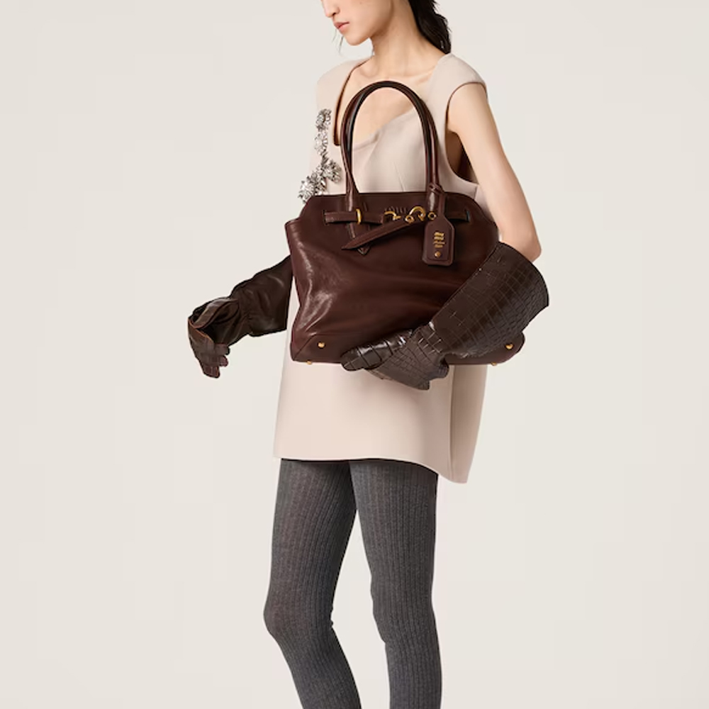 Miu Miu Aventure Leather Embossed Logo Tote Bag - KAIROO