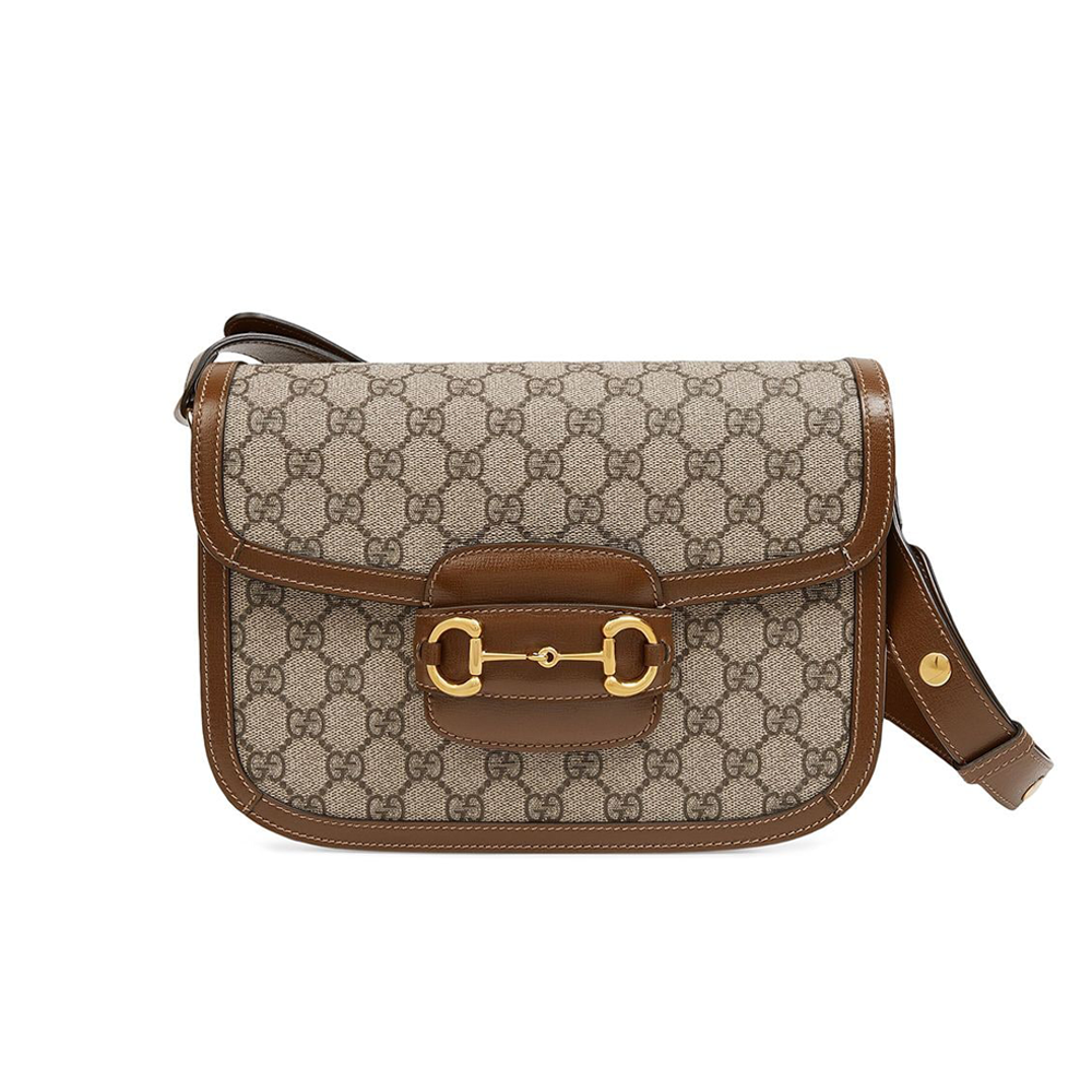 GUCCI 1955 Horsebit Small GG Canvas Leather Trim Flap Shoulder Bag - KAIROO