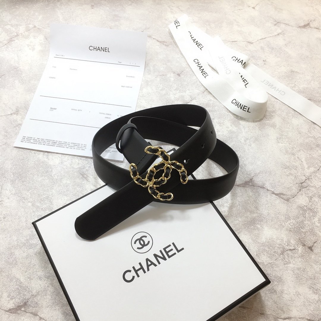 Chanel Belt With Double C Buckle Black with Mini Gold mix Black Hardware Women Belt 30MM - KAIROO