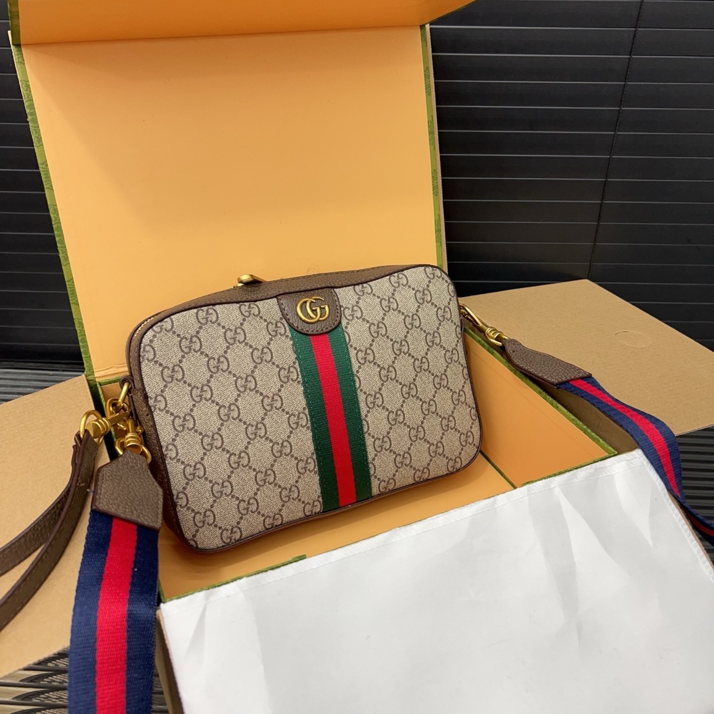 GUCCI Ophidia Camera Bag GG Canvas and Leather Crossbody Bag - KAIROO