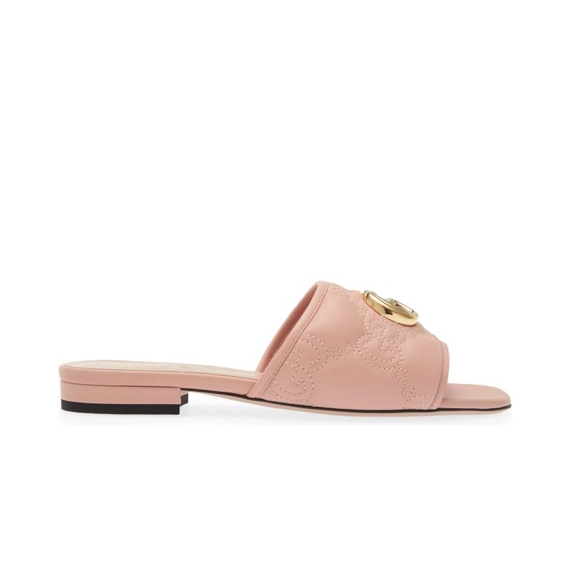 Gucci Jolie GG Matelassé Square Toe Flat Leather Mule Slide - KAIROO