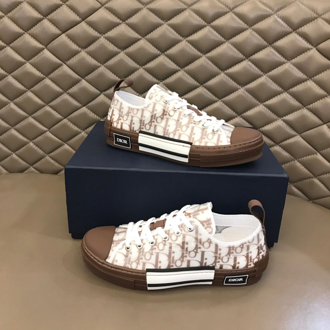 Dior B23 Coffee Monogram Transparent Layered Low-Top Sneakers - KAIROO