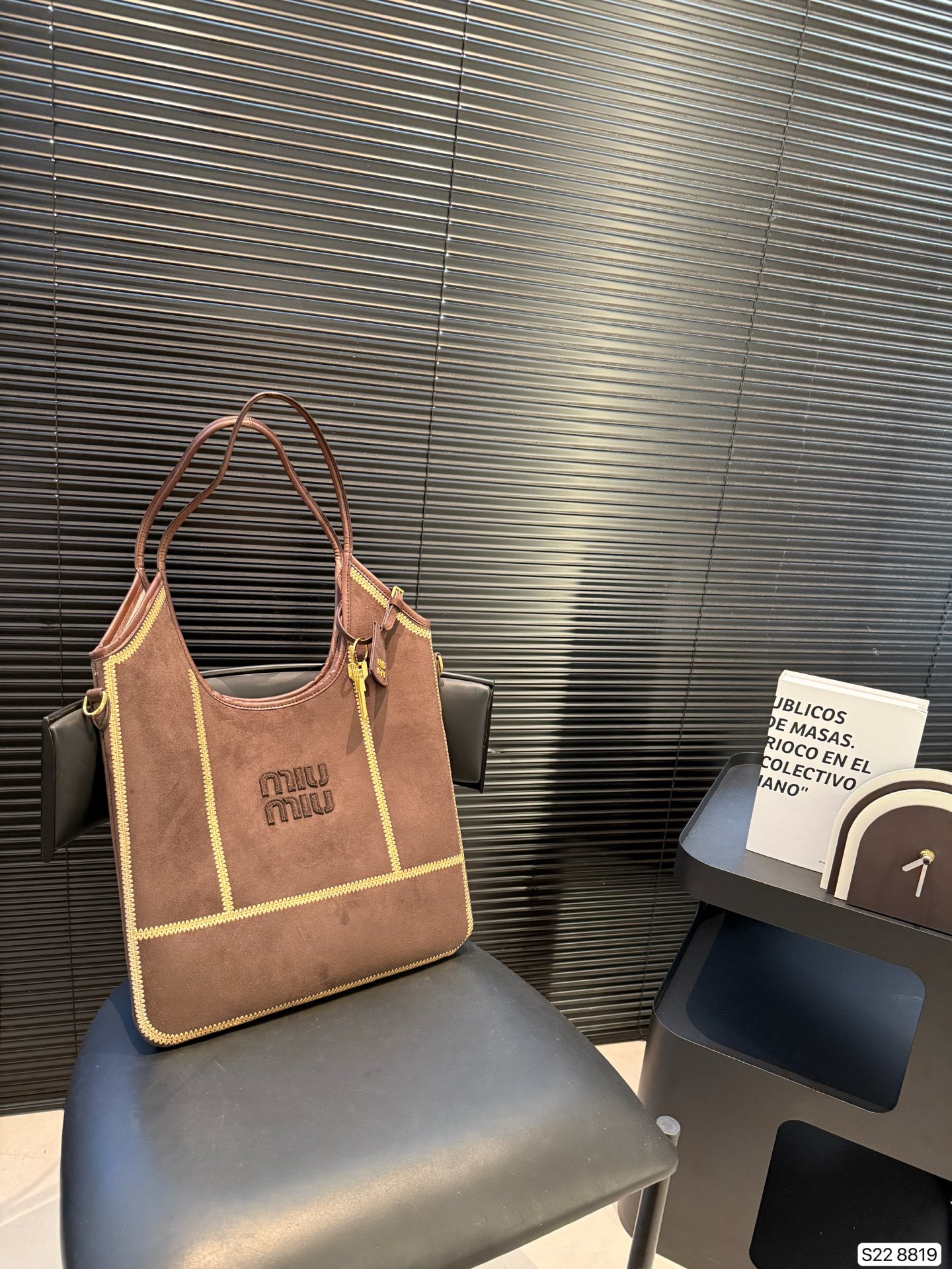 Miu Miu Ivy Suede Embossed Logo Contrast-Stitched Tote - KAIROO