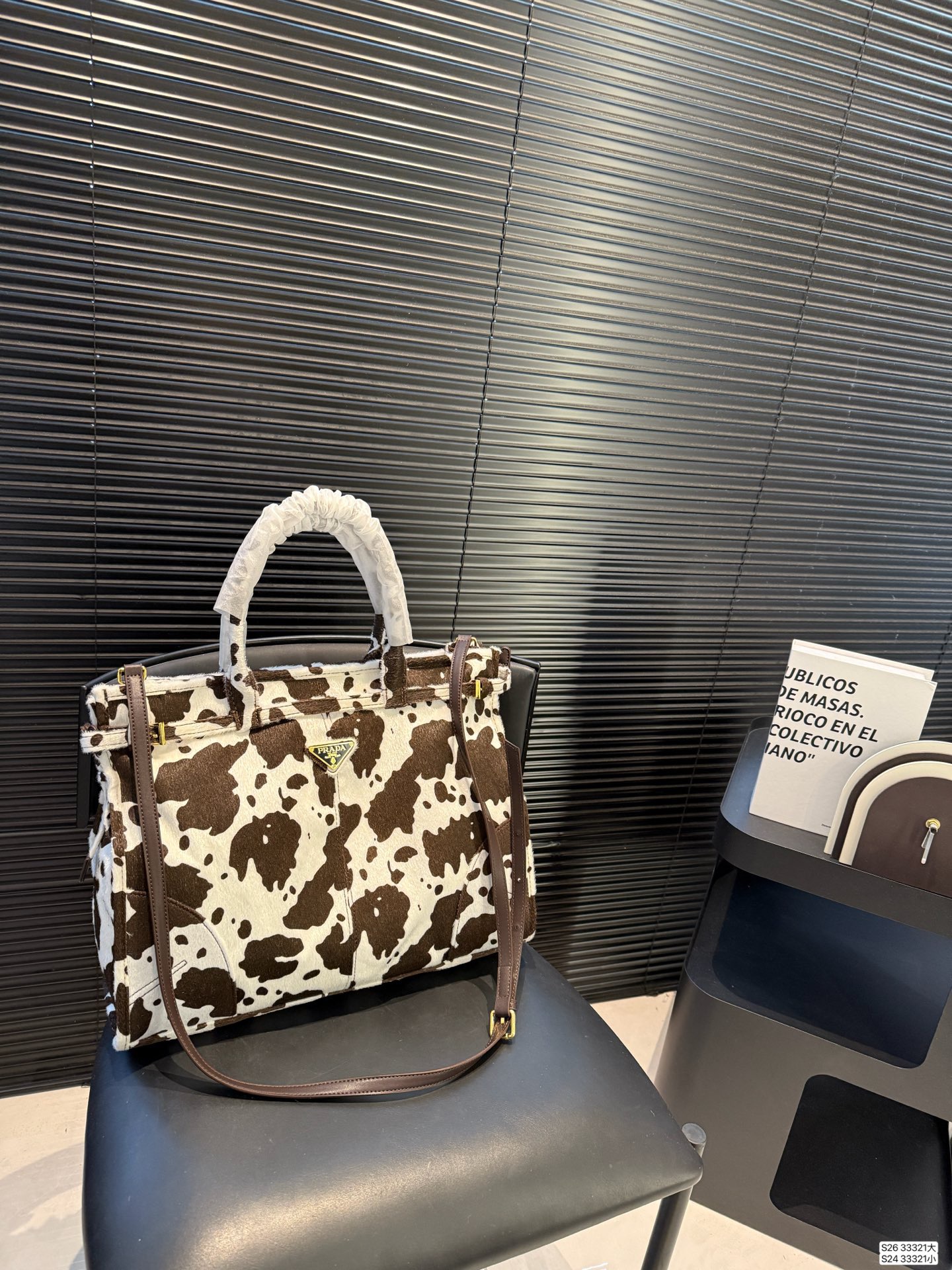 Prada Cow Print Faux Fur Triangle-logo Top Handle Tote Bag - KAIROO