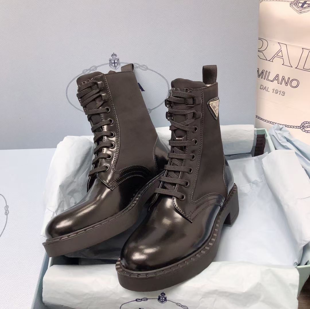 Prada Tri-Logo Lugs Nylon-mix Combat Laced Boots - KAIROO