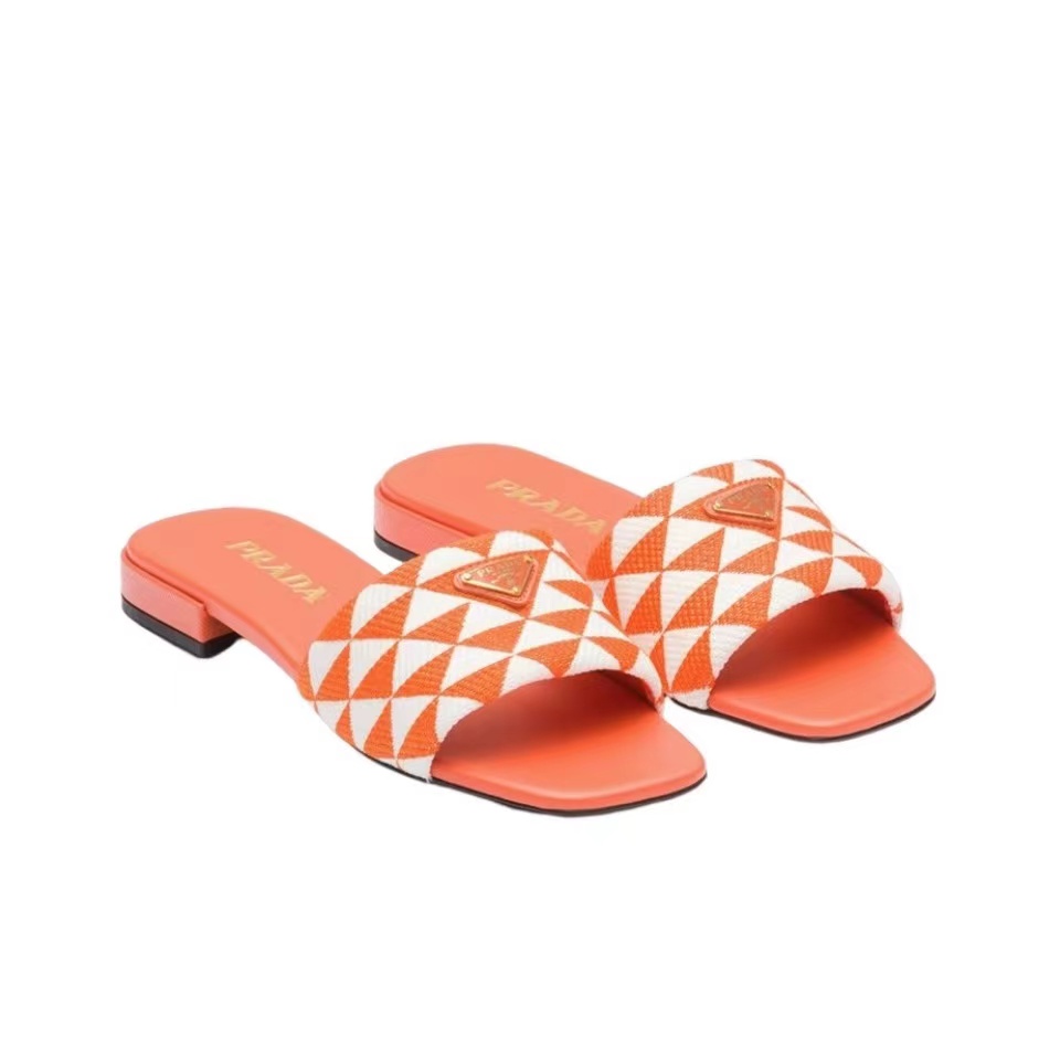 Prada Square-toe Triangle-logo Symbole-jacquard Flat Slide - KAIROO