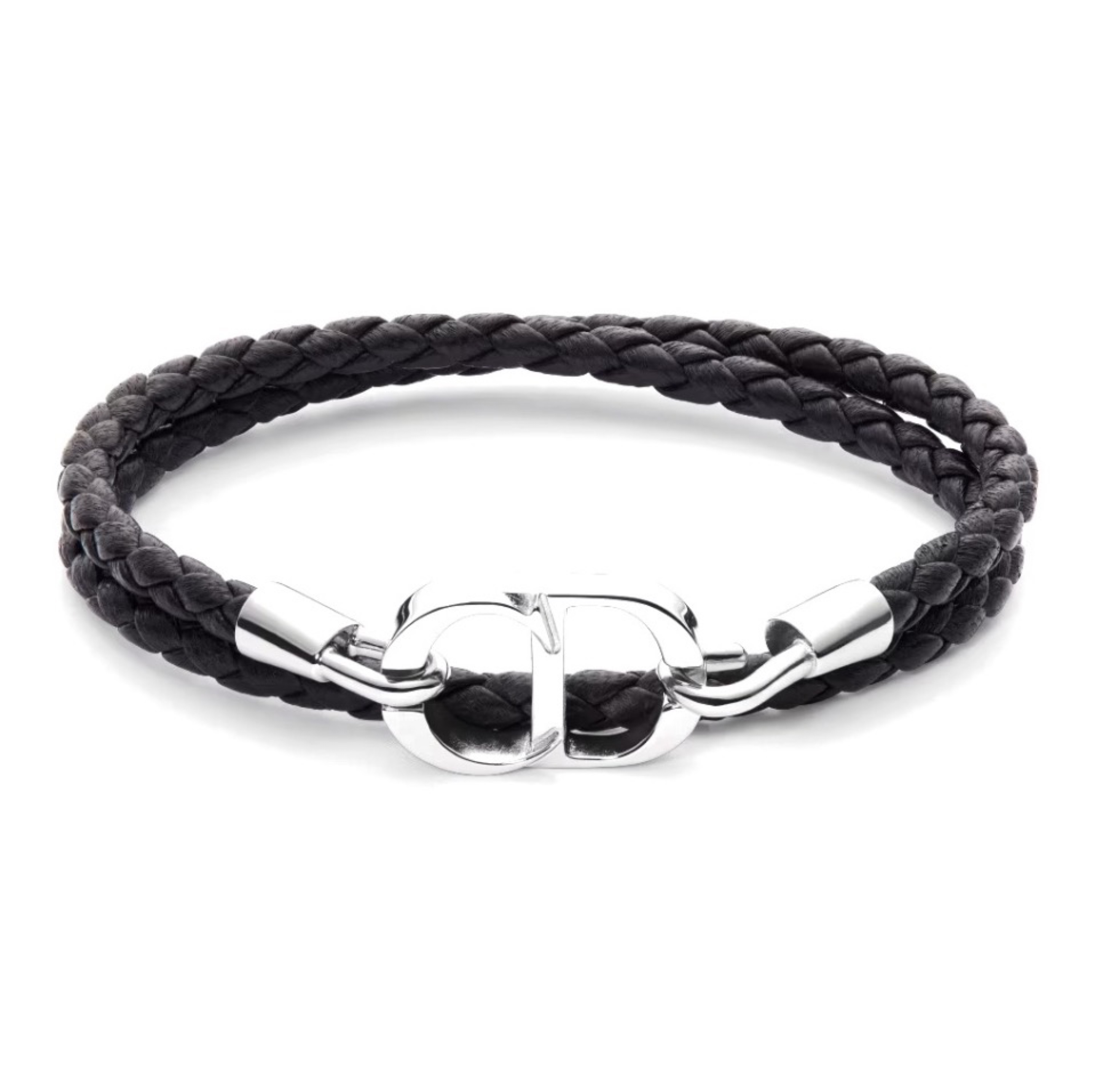 Dior Classic CD Icon Braided Leather Double Bracelet (Silver-Finish Brass) - KAIROO