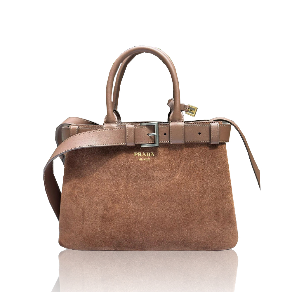 Prada Buckle Suede Leather Belted Triple-compartment Handle Bag - KAIROO