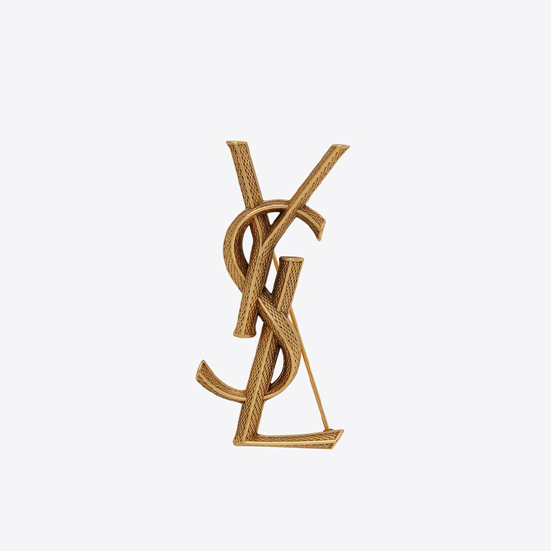 Saint Laurent YSL Textured Monogram Brooch - KAIROO