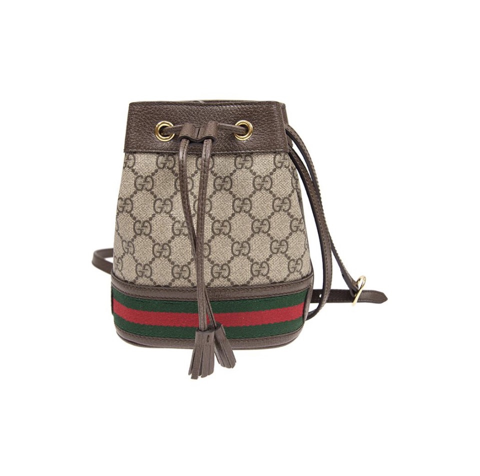 Gucci Red-Green Web Stripe Tassel Drawstring GG Bucket Bag - KAIROO