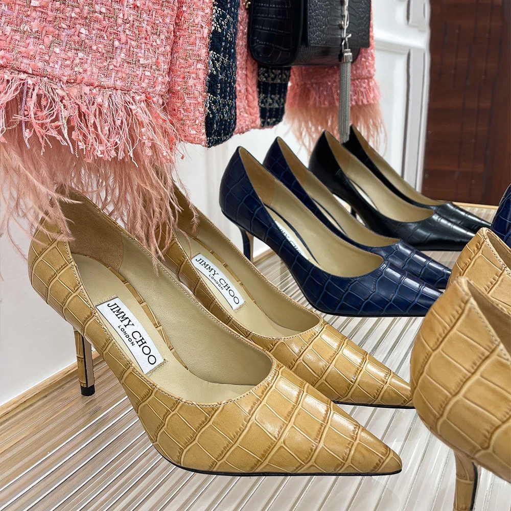 Jimmy Choo Love 65 Croc-Embossed Leather Pointed-Toe Pumps - KAIROO