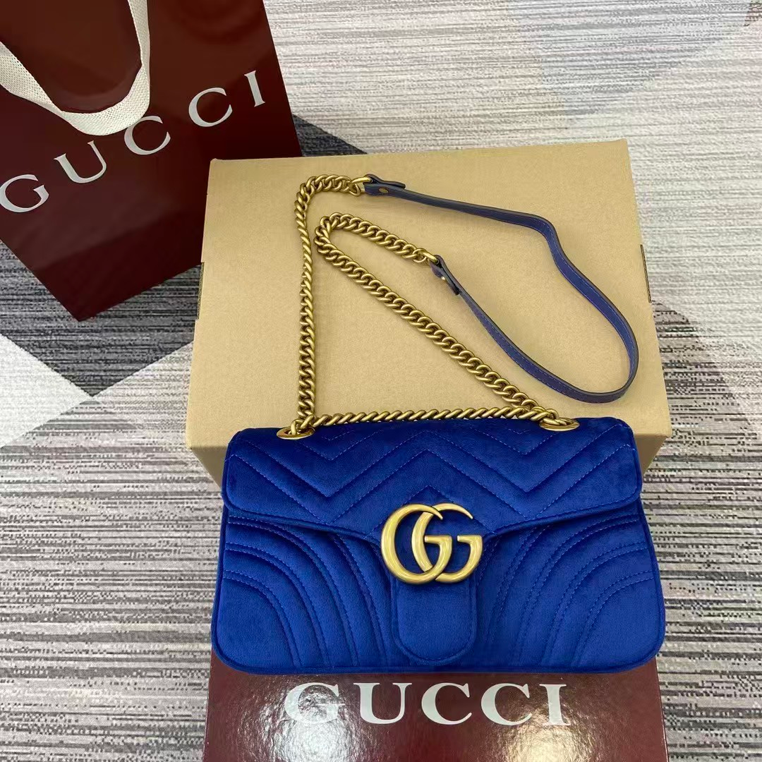 GUCCI Quilted Velvet GG Marmont Chevron Quilting Shoulder /Collection - KAIROO