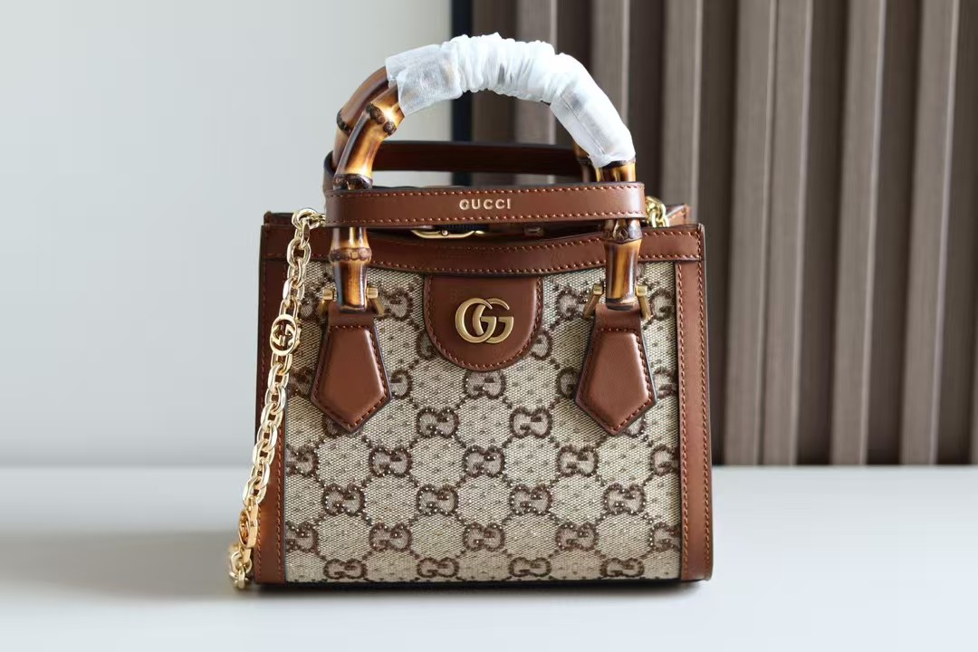 GUCCI GG Canvas Diana Bag with Crystals and Bamboo Handles - KAIROO