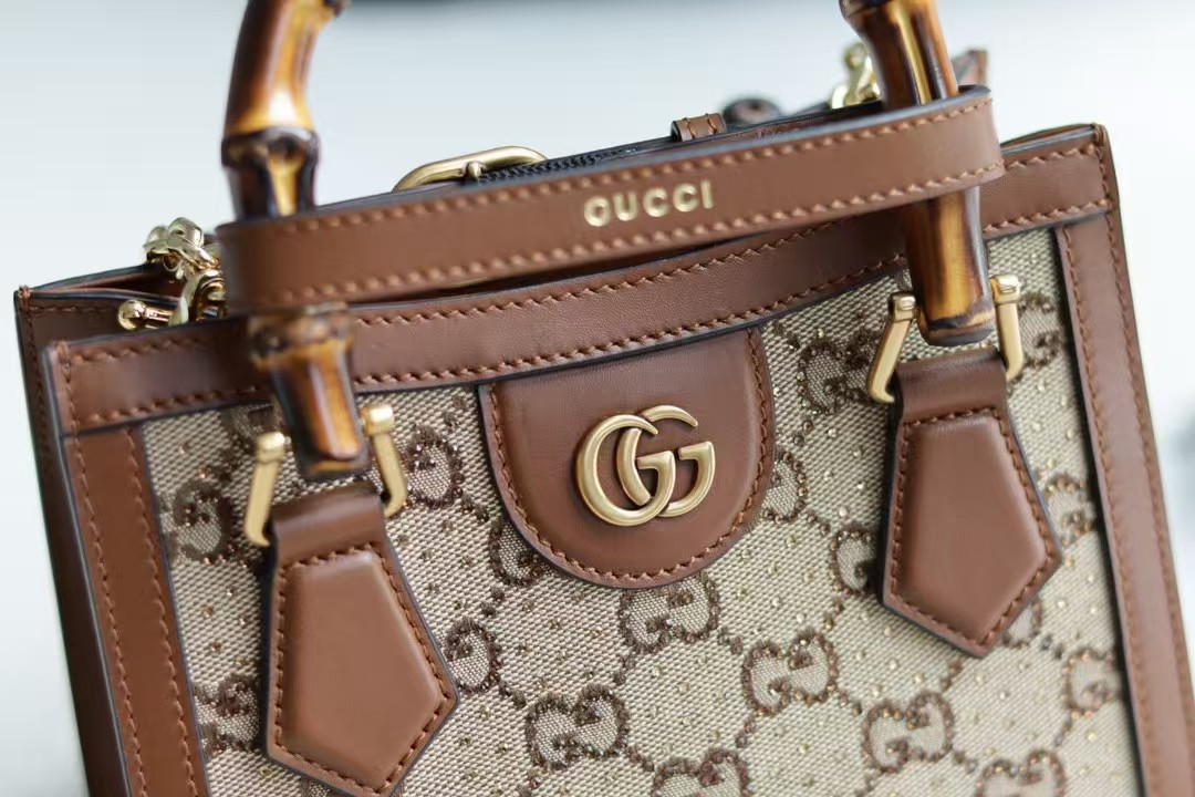 GUCCI GG Canvas Diana Bag with Crystals and Bamboo Handles - KAIROO