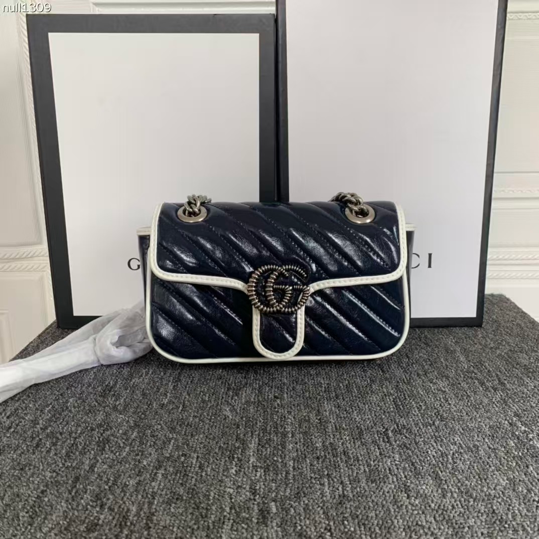 GUCCI GG Matelassé Leather Bag Hardware Mini&Small / Blue & White - KAIROO