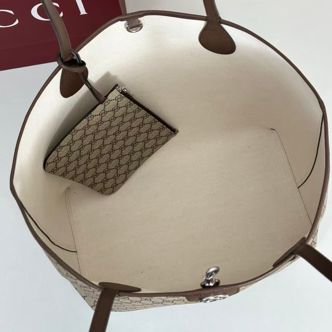 GUCCI GG Monogram Canvas With Leather Trim Shopping Tote Bag/ Brown - KAIROO