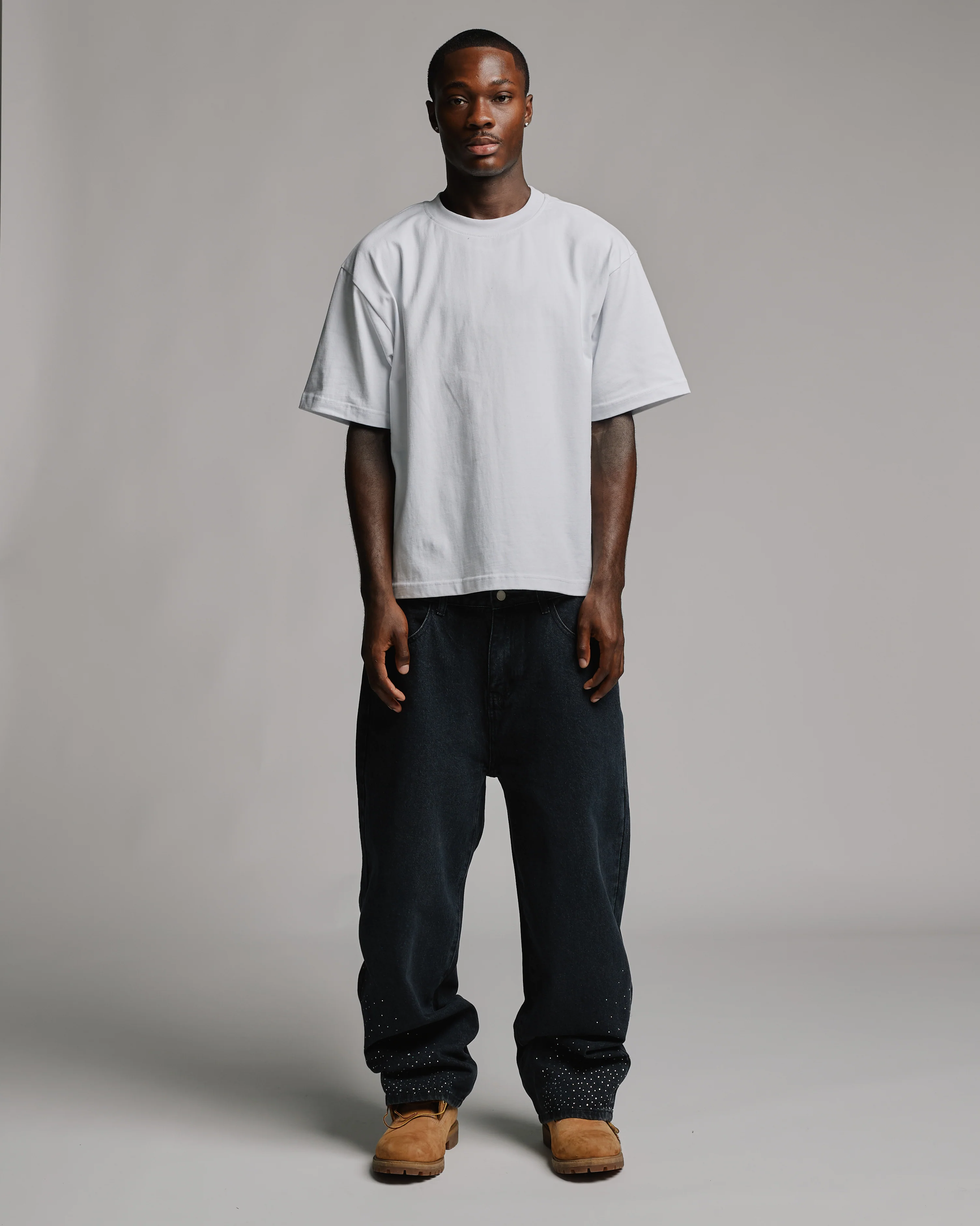 Rhinestone Baggy Denim - Washed Black
