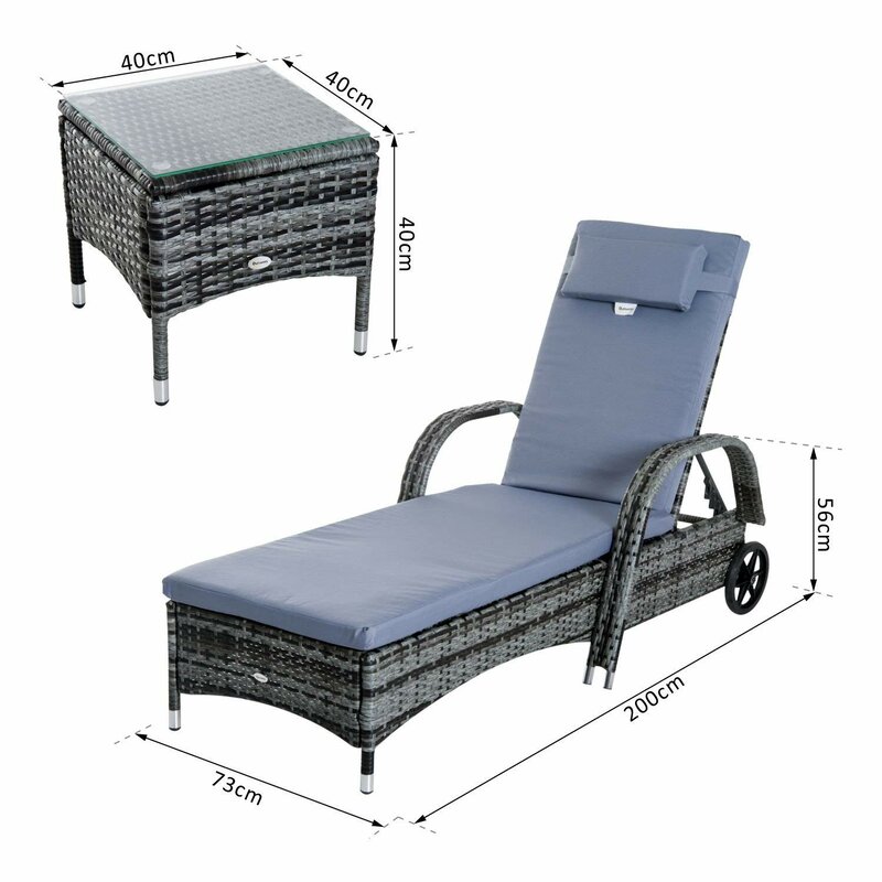 【Furniture】【BS】3 PCS Patio Wicker Chaise Lounge Chair Set, Outdoor Reclining Chair with Table & Cushion