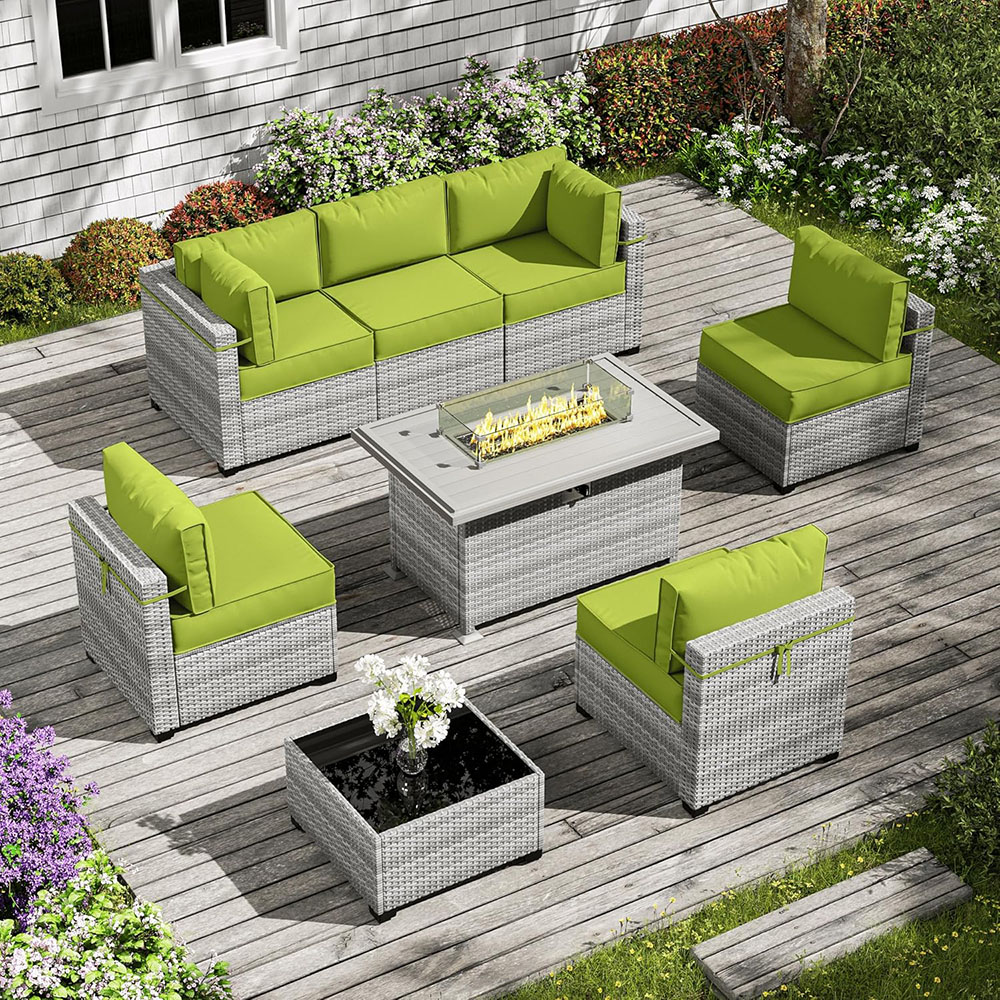 8-Piece Patio Furniture Set With Fire Pit Table, With 5