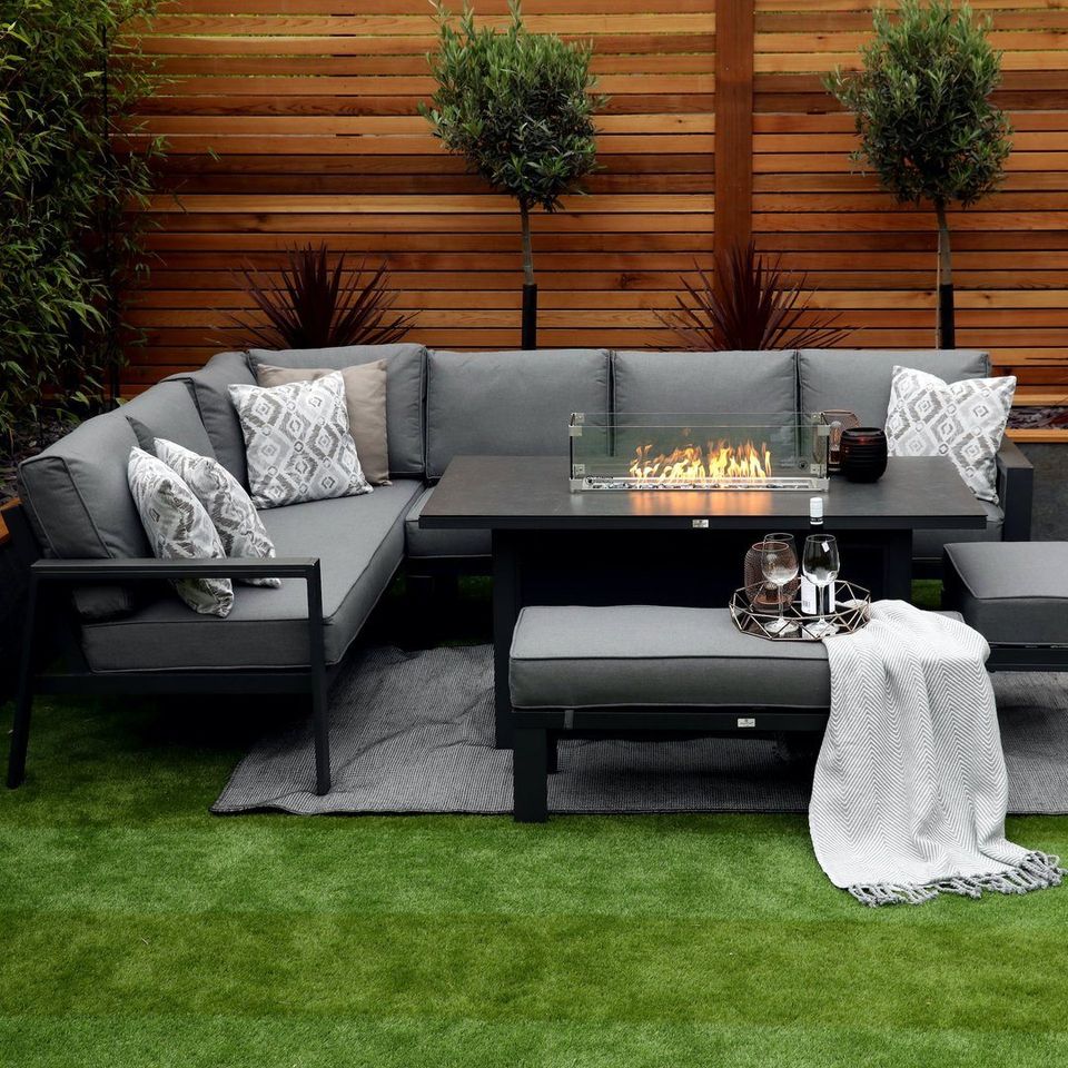Monaco Luxury Large Grey Rattan Garden Sofa Set 10 Piece Semi Circle