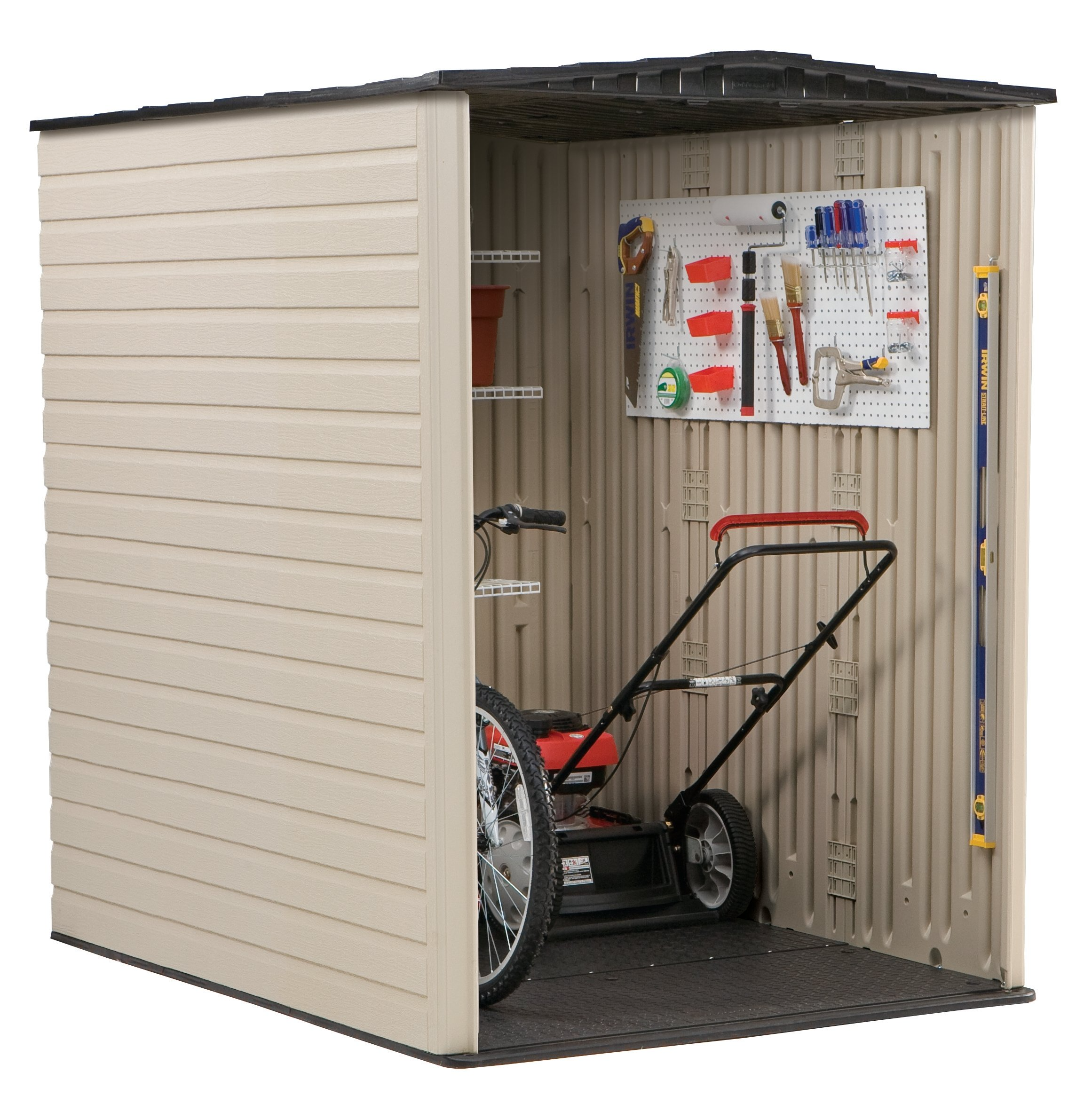 【Storage Shed】Large Plastic Vertical Resin Weather Resistant Storage Shed, 5x6 Ft, Sandstone